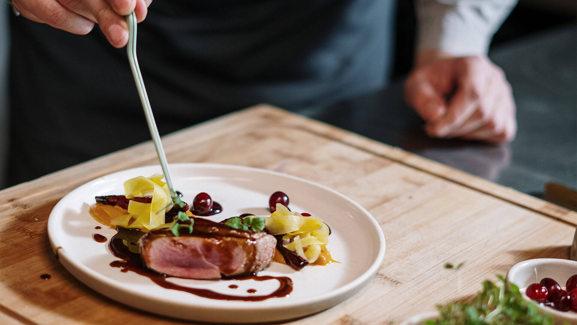 Steak and Tagliatelle on a plate